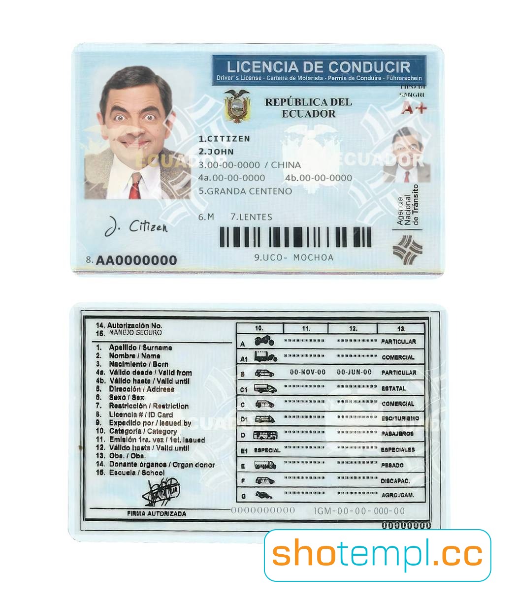 Ecuador Driver License PSD Template